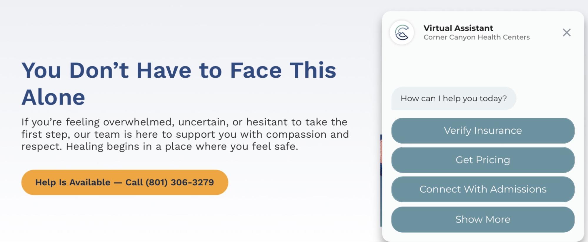 Live chat staffed by an admissions coordinator capturing ambivalent visitors