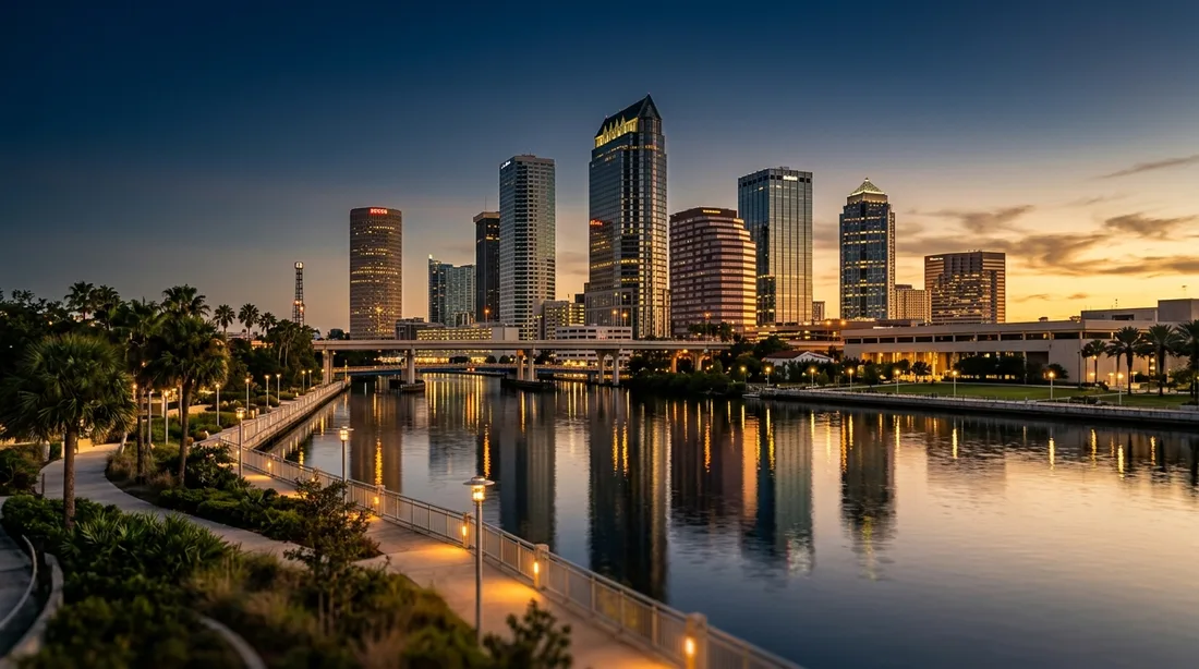 Downtown Tampa, Florida skyline at dusk
