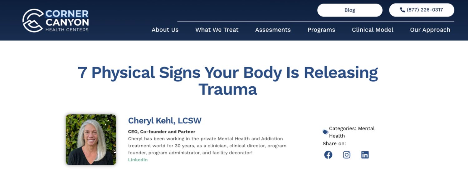 Corner Canyon clinical article: 3 Physical Signs Your Body Is Releasing Trauma